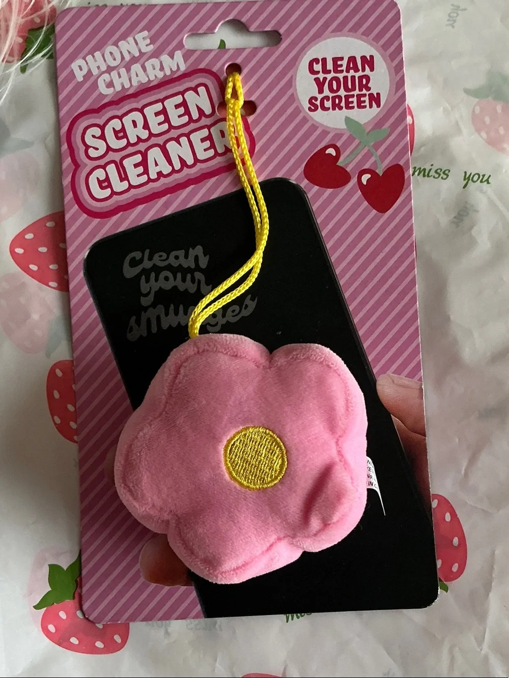 Floral Phone Screen Cleaner Charm - Pink